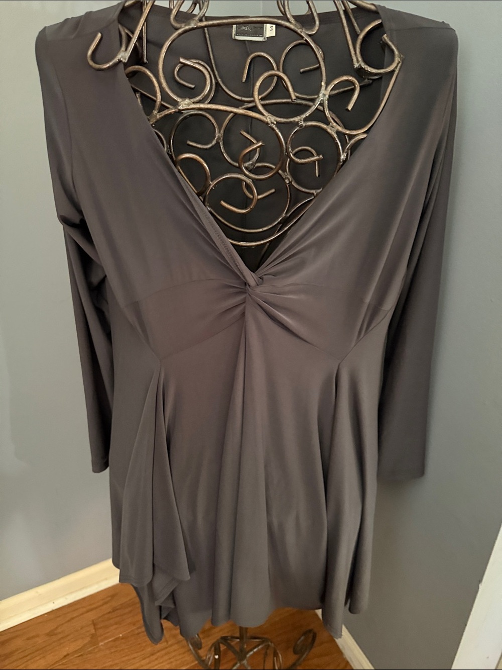 Sympli Charcoal Twist-Front V-Neck Tunic